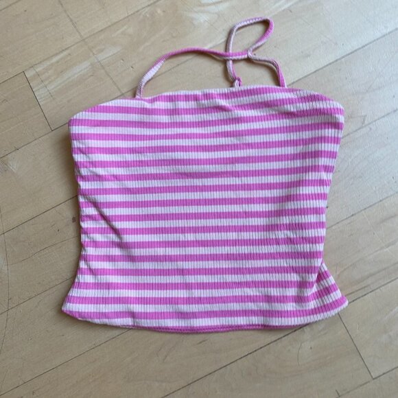 AFRM Pink Striped Ribbed "Saddle" One Shoulder Crop Top Sz Medium Womens Bnwot - Picture 8 of 8